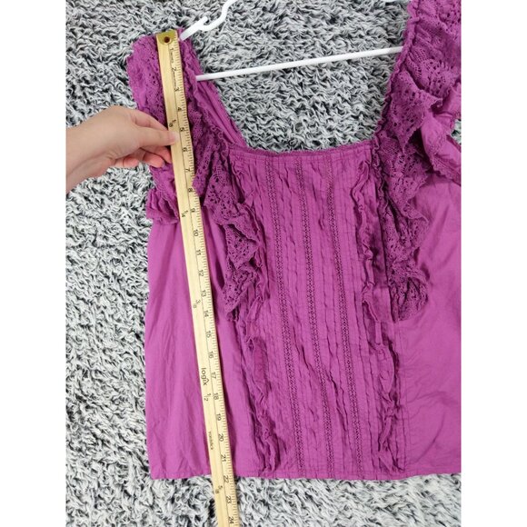 SEZANE Lexy Blouse Women SZ 36 US 4 Square Neck Ruffle Crochet Peasant Purple - Picture 6 of 12